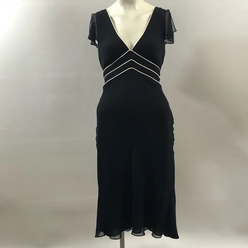 BCBG MAXAZRIA Silk Sheer Flutter Sleeve V Neck Midi Dress Size‎ 6 - Picture 2 of 9
